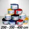 Elastische Boxbandagen mit Klettverschluss und Daumenschlaufe in 250 cm, 350 cm und 450 cm Länge, erhältlich in fünf Farben.