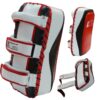 Premium Muay Thai Schlagpolster PLATIN aus Leder, WeiĂ-Rot-Schwarz, robust und ergonomisch.