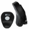 Schwarze Pratzen aus Kunstleder mit ergonomischer Krümmung und strapazierfähiger Polsterung, Vorderansicht.
