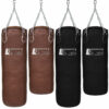 Profi Retro Boxsack aus hochwertigem Rindsleder in Schwarz und Braun, erhältlich in verschiedenen Größen, ideal für Deutschland.