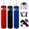 Boxsack Set Premium Studio Qualität, gefüllt, 150 cm lang, mit Zubehör wie Halterung, Karabiner, Schrauben, Handpratzen und Expanderseil, ideal für Deutschland.