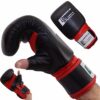 Sandsackhandschuhe PRO KICK aus Rindsleder mit offenem Daumen und Mesh-Belüftung, Schwarz-Rot, Deutschland.