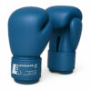 Blaue Impact X Boxhandschuhe aus robustem Rindsleder mit dichter Polsterung.