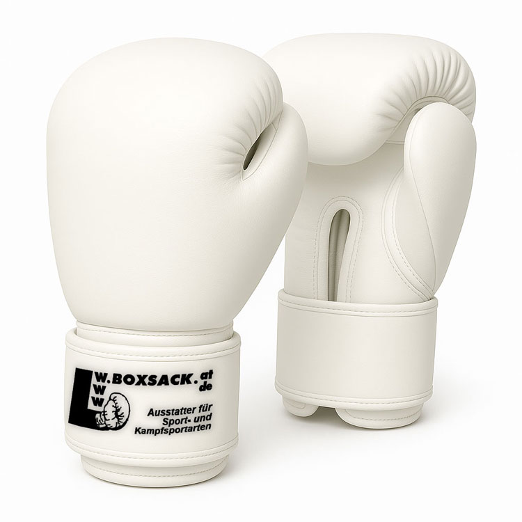 Weiße Impact X Red Boxhandschuhe aus robustem Rindsleder in hochwertiger Premium-Ausführung.
