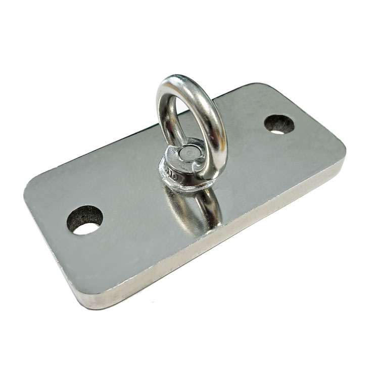 Stabile Edelstahlhalterung für Boxsäcke mit 2-Loch-Platte und fest verschweißter Augenschraube.