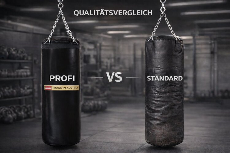 Vergleich Profi Boxsack Made in Austria und benutzter Standard Boxsack im Studio
